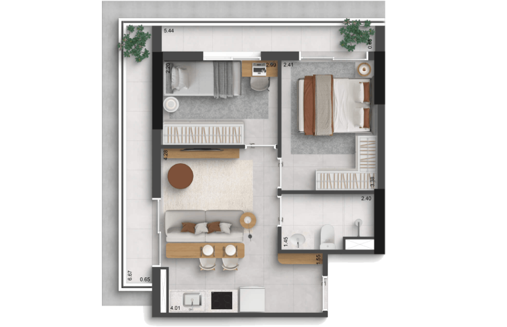 55,97 M² | 2 DORMS. COM VAGA*