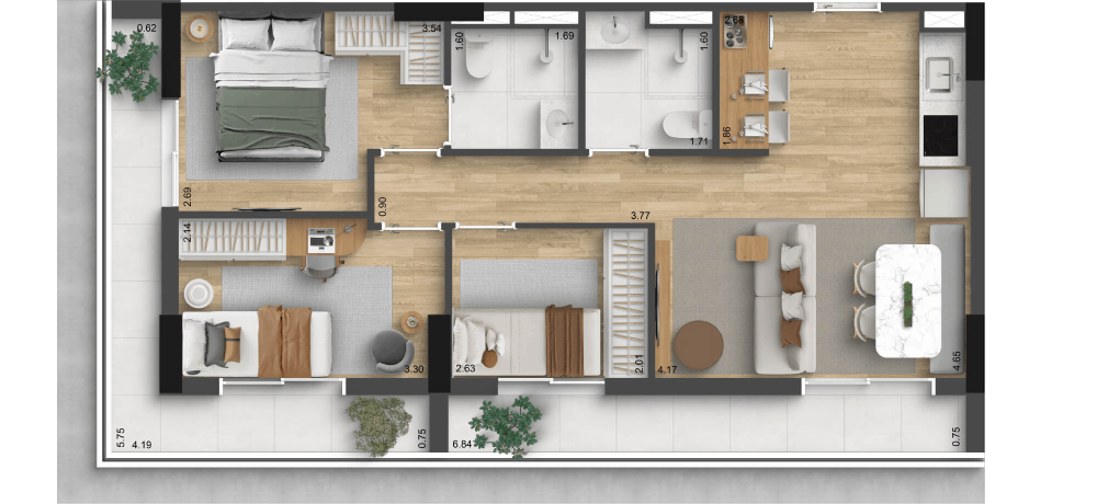 79,64 M² | 3 DORMS. COM VAGA*